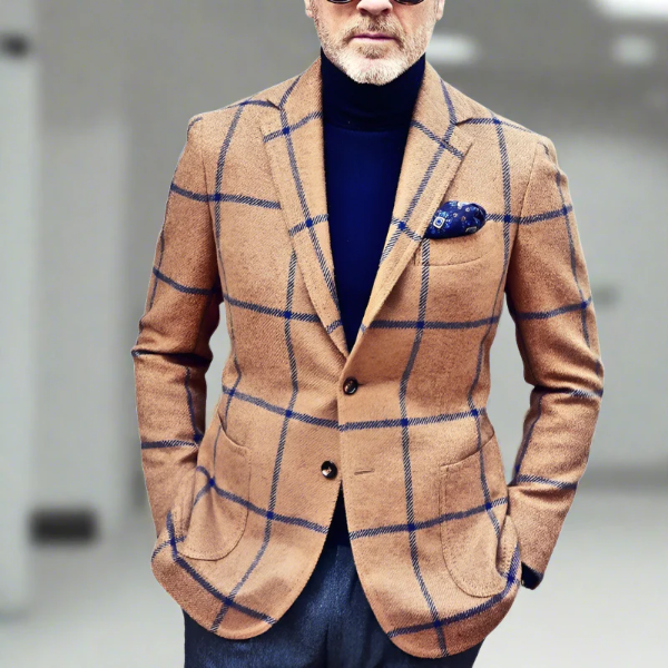 Heren Blazer – Tailored Fit – Wolmix – Ruitpatroon – Notch Revers – Formele Look