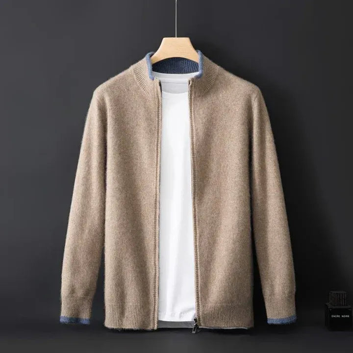 Heren Zip Jas – Wol – Standaard Pasvorm – Geribde Boorden – Heuplengte