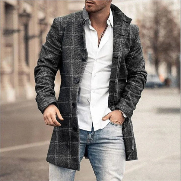 Heren Mantel – Tailored Fit – Wolmix – Ruitpatroon – Knoopsluiting – Reverskraag