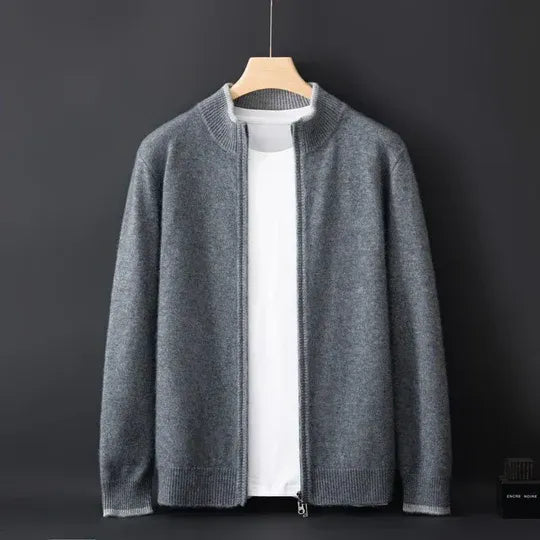 Heren Zip Jas – Wol – Standaard Pasvorm – Geribde Boorden – Heuplengte