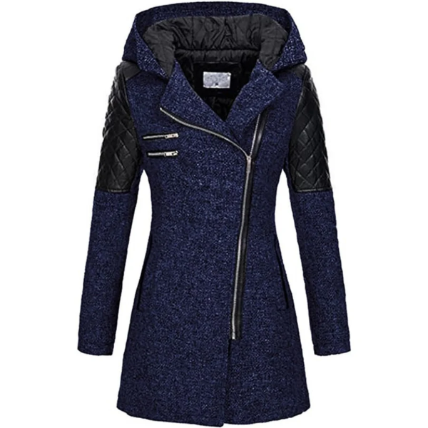 Dames Jas – Getailleerd Model – Tweedlook – Gewatteerde Mouwen – Asymmetrische Rits – Met Capuchon