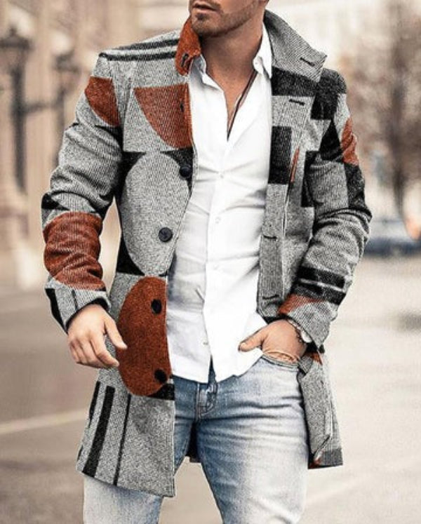 Heren Mantel – Tailored Fit – Wolmix – Ruitpatroon – Knoopsluiting – Reverskraag