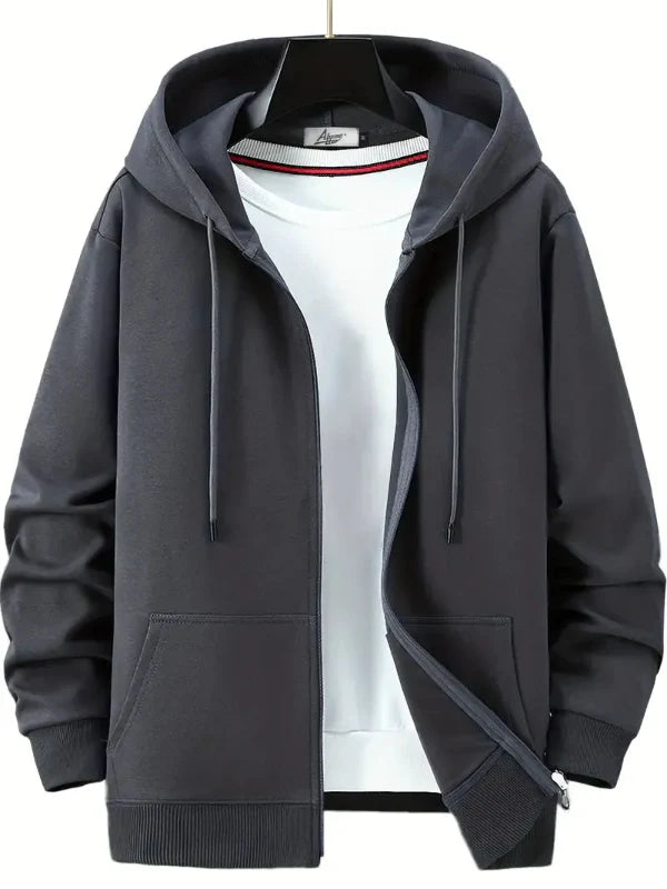Heren Hoodie met Rits – Relaxed Fit – Katoenmix – Capuchon met Trekkoord – Zak vooraan
