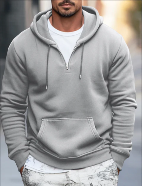 Heren Hoodie – Relaxed Fit – Katoenmix – Kwart Rits – Kangoeroezak Casualstijl