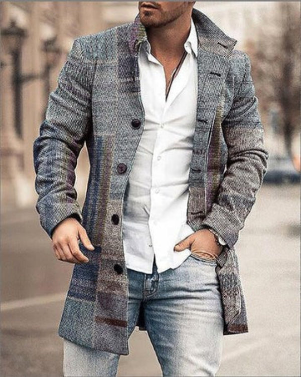 Heren Mantel – Tailored Fit – Wolmix – Ruitpatroon – Knoopsluiting – Reverskraag