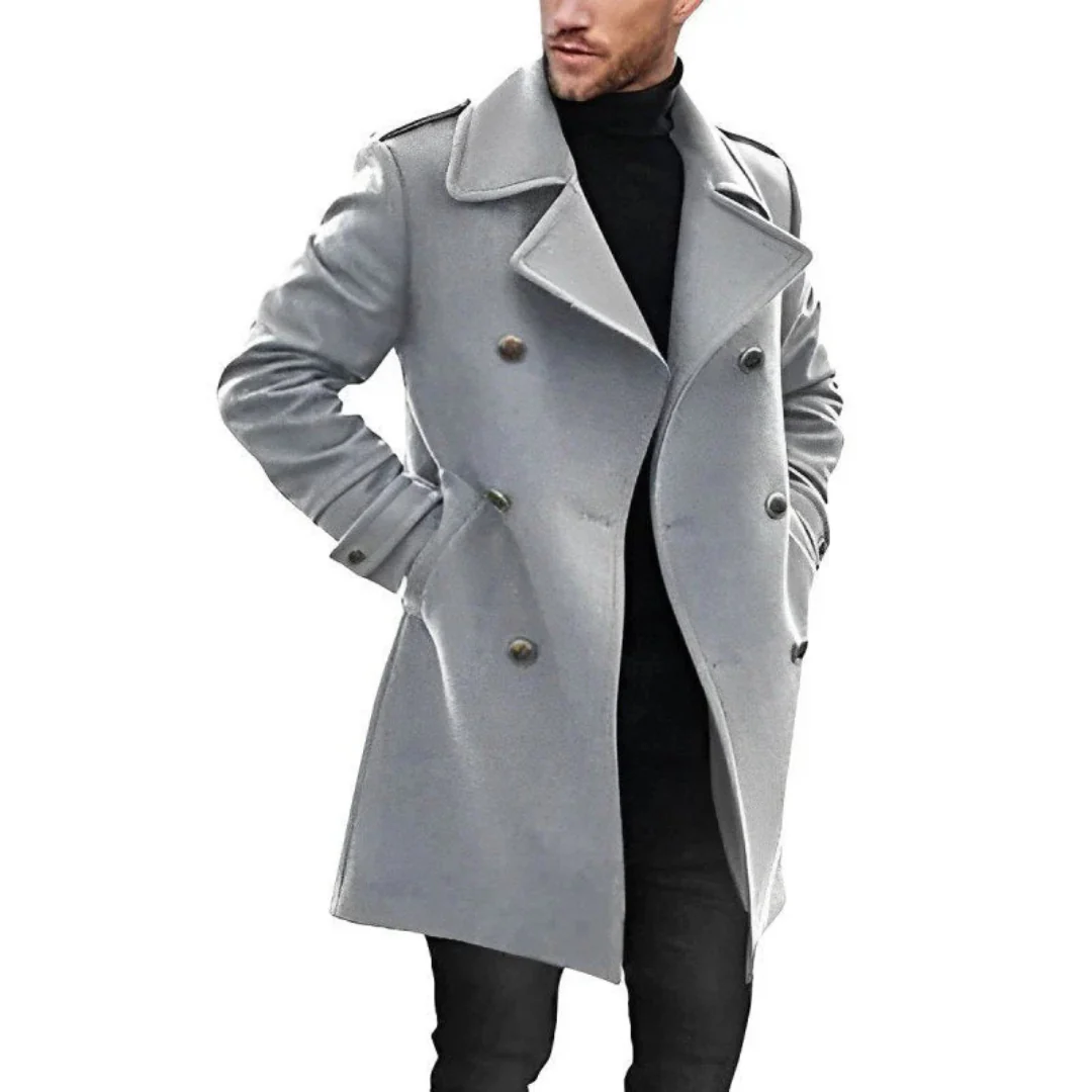 Heren trenchcoat – Wolmix – Getailleerd model – Dubbelrijig – Middellange lengte