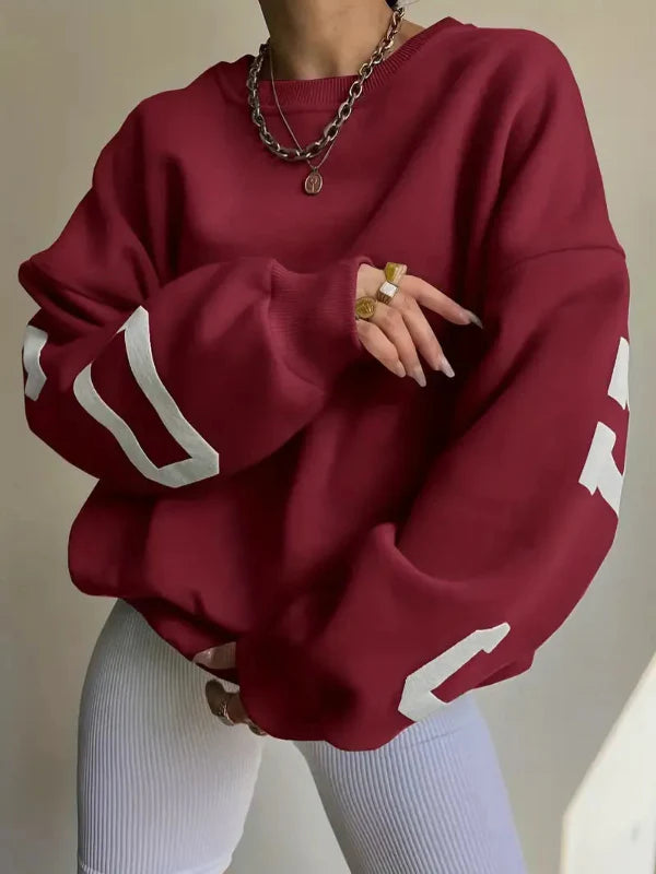 Dames Sweatshirt – Oversized Pasvorm – Katoenmix – Lange Mouwen – Zijprint