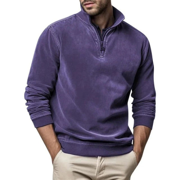 Heren Pullover – Regular Fit – Zachte Fleece Textuur – Kwart Ritskraag