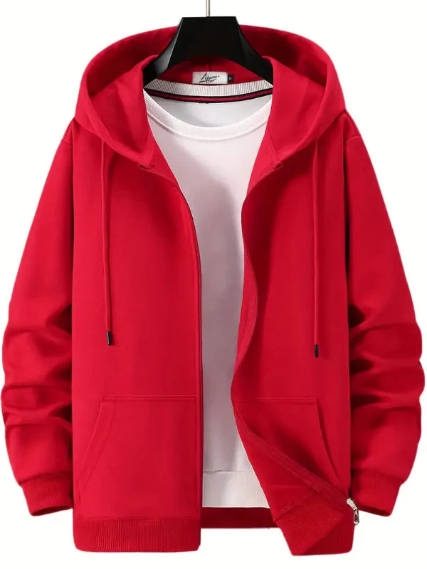 Heren Hoodie met Rits – Relaxed Fit – Katoenmix – Capuchon met Trekkoord – Zak vooraan