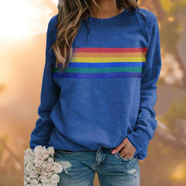 Dames Pullover Trui – Losse Pasvorm – Zachte Knit – Lange Mouwen – Gestreept Design