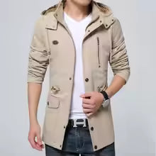 Heren trenchcoat – Regular fit – Winddicht – Capuchon – Rits en knoopsluiting – Praktisch