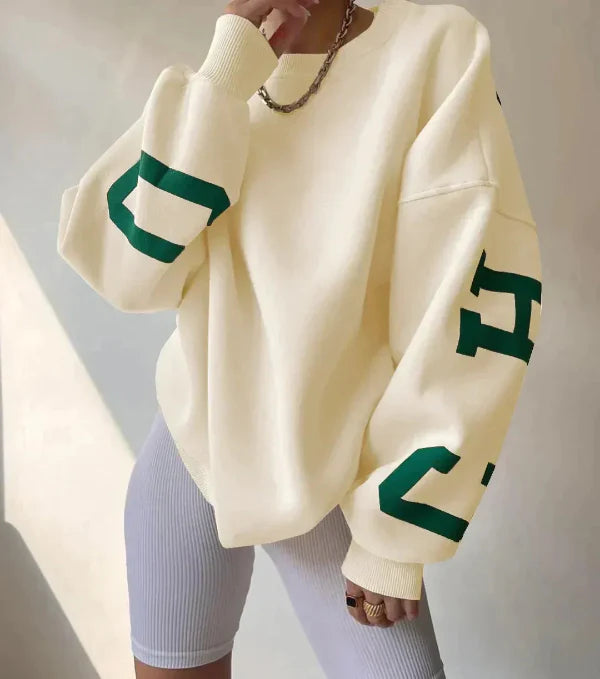 Dames Sweatshirt – Oversized Pasvorm – Katoenmix – Lange Mouwen – Zijprint