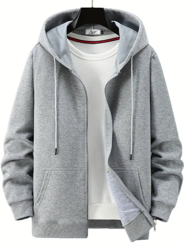Heren Hoodie met Rits – Relaxed Fit – Katoenmix – Capuchon met Trekkoord – Zak vooraan