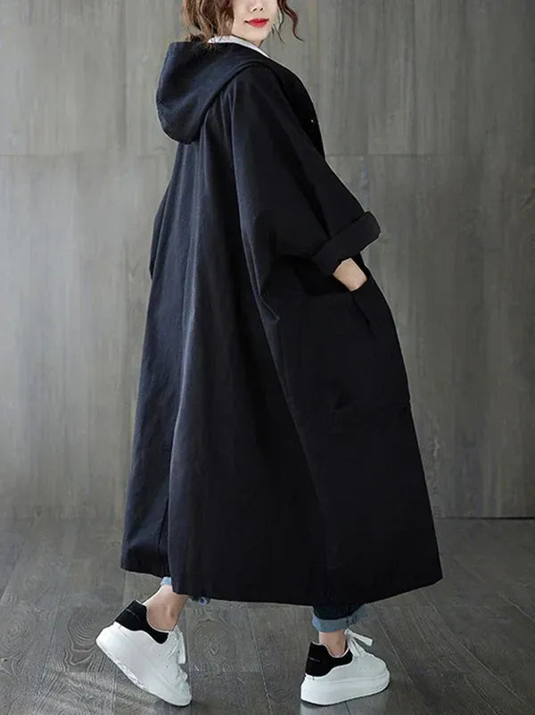 Dames trenchcoat – Oversized pasvorm – Waterdicht met capuchon – Lange casual stijl