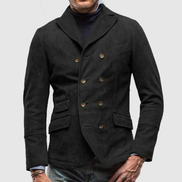 Heren Blazer – Slim Fit – Suède Look – Double-Breasted – Structuur – Reverskraag