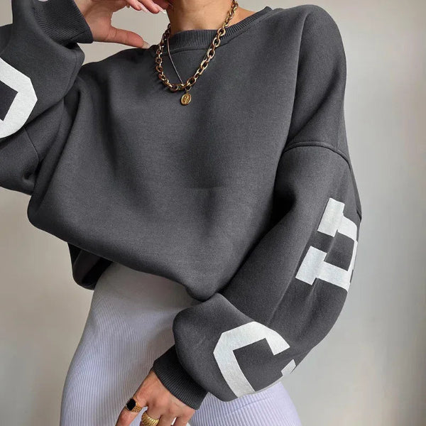 Dames Sweatshirt – Oversized Pasvorm – Katoenmix – Lange Mouwen – Zijprint