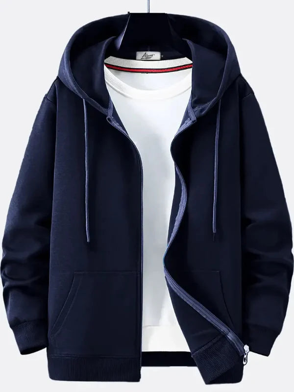 Heren Hoodie met Rits – Relaxed Fit – Katoenmix – Capuchon met Trekkoord – Zak vooraan
