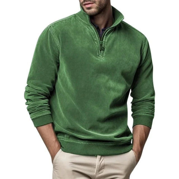 Heren Pullover – Regular Fit – Zachte Fleece Textuur – Kwart Ritskraag
