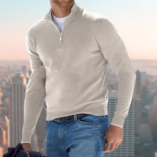 Heren Sweatshirt – Regular Fit – Katoenmix – Kwart Rits – Opstaande Kraag – Casual