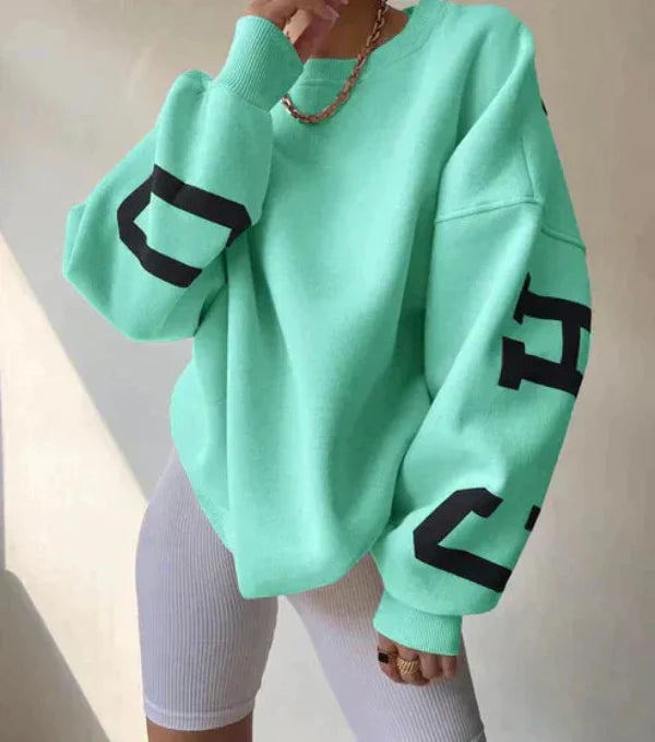 Dames Sweatshirt – Oversized Pasvorm – Katoenmix – Lange Mouwen – Zijprint