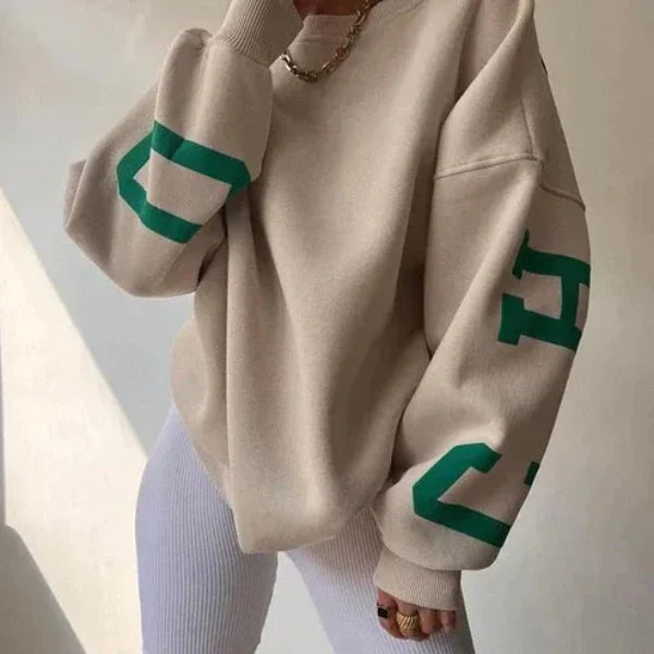 Dames Sweatshirt – Oversized Pasvorm – Katoenmix – Lange Mouwen – Zijprint