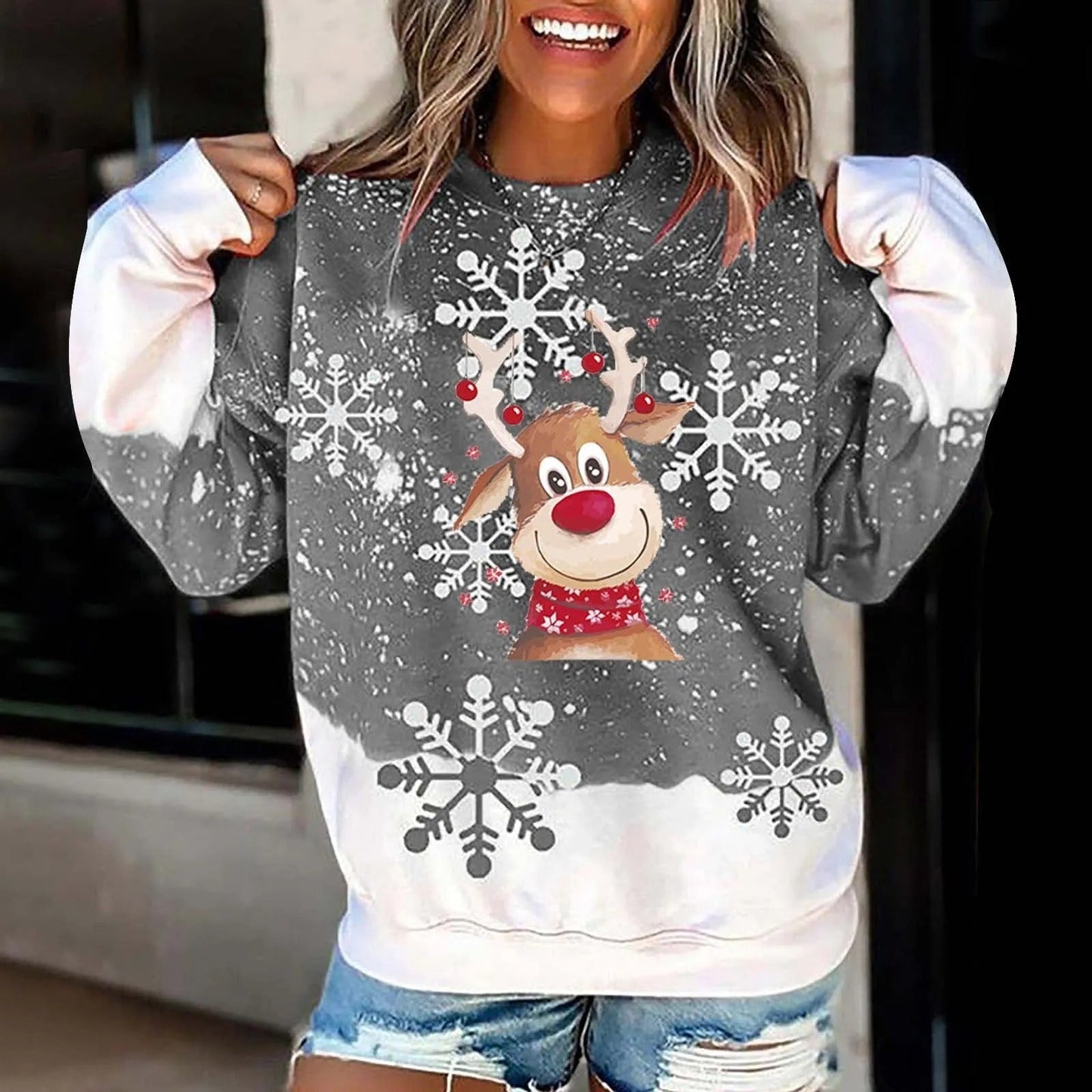 Marinthe | Rendier Sneeuwvlok Print Kersttrui