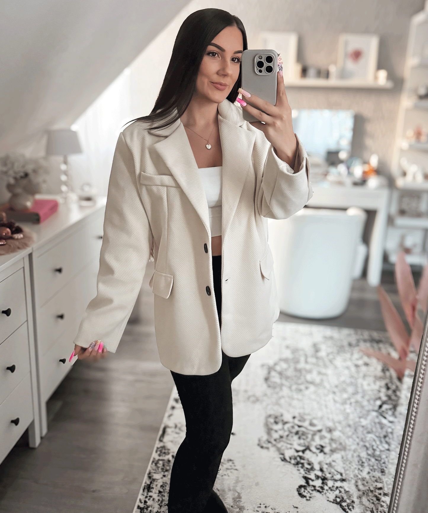 Vimala | Beige Oversized Casual Blazer