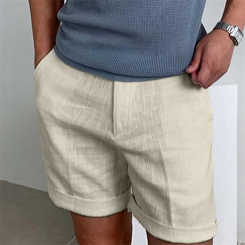 Heren Korte Broek – Relaxte Pasvorm – Omgeslagen Zoom – Ademend Natuurlijk Textiel