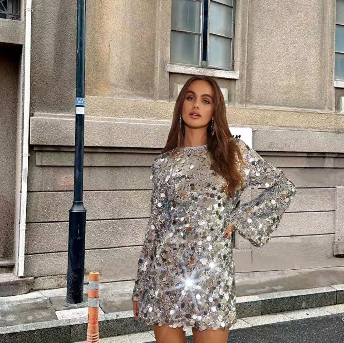 Katie | Glinsterende Pailletten Mini Feestjurk