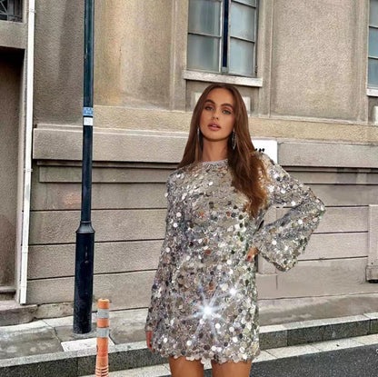 Katie | Glinsterende Pailletten Mini Feestjurk
