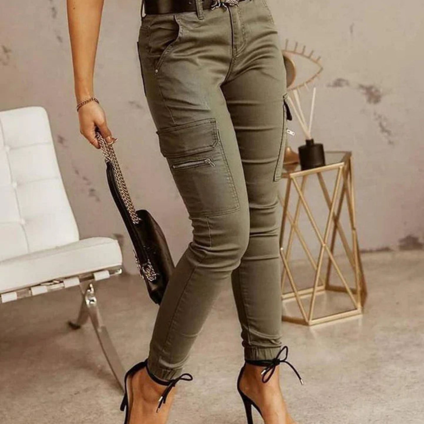 Albethine | Dames Cargo Broek | Slim-Fit Utility Stijl