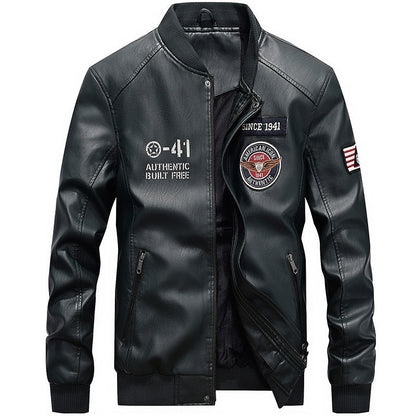Heren Leren Jas – Regular Fit – Geborduurde Patches – Baseballkraag – Ritsluiting
