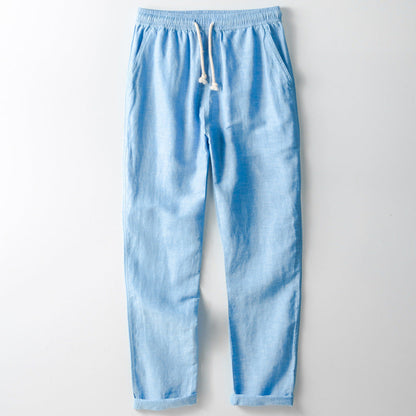 Heren Linnen Broek – Losse Pasvorm – Rechte Pijp – Elastische Taille met Koord