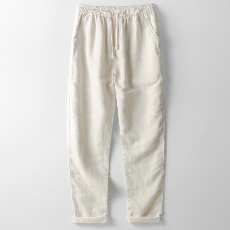 Heren Linnen Broek – Losse Pasvorm – Rechte Pijp – Elastische Taille met Koord