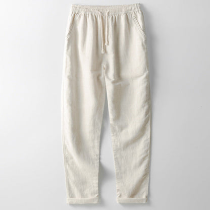 Heren Linnen Broek – Losse Pasvorm – Rechte Pijp – Elastische Taille met Koord