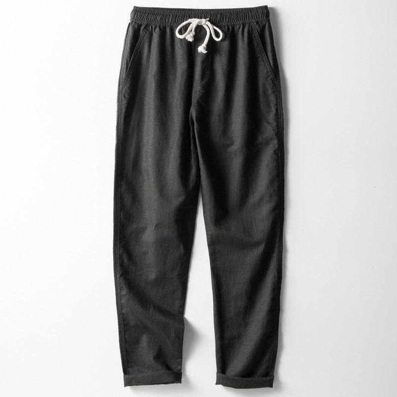 Heren Linnen Broek – Losse Pasvorm – Rechte Pijp – Elastische Taille met Koord