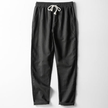 Heren Linnen Broek – Losse Pasvorm – Rechte Pijp – Elastische Taille met Koord
