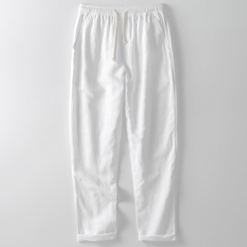 Heren Linnen Broek – Losse Pasvorm – Rechte Pijp – Elastische Taille met Koord