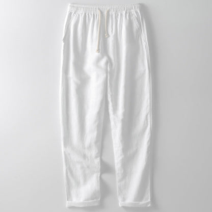 Heren Linnen Broek – Losse Pasvorm – Rechte Pijp – Elastische Taille met Koord