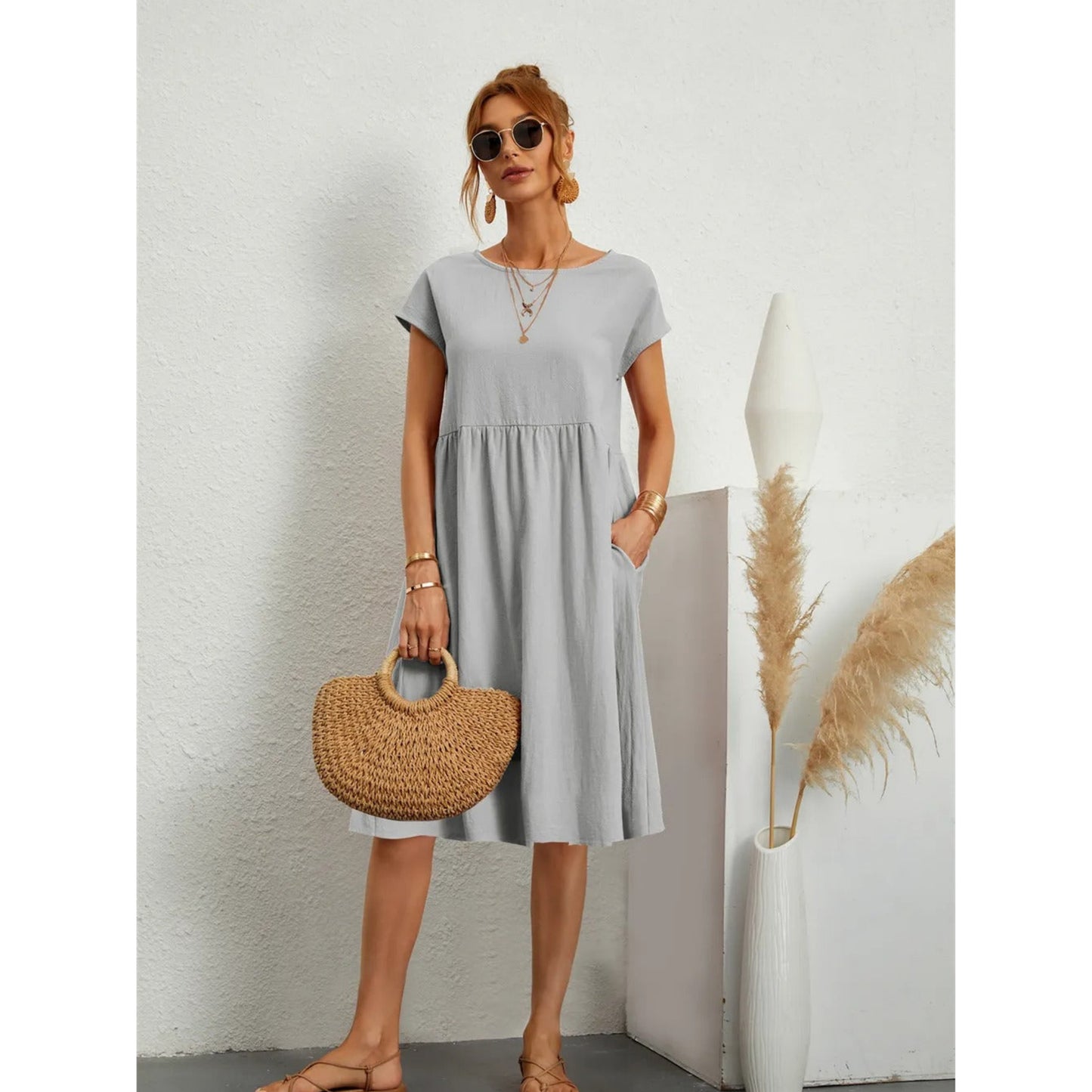 Dames Midi Jurk | Korte Mouwen