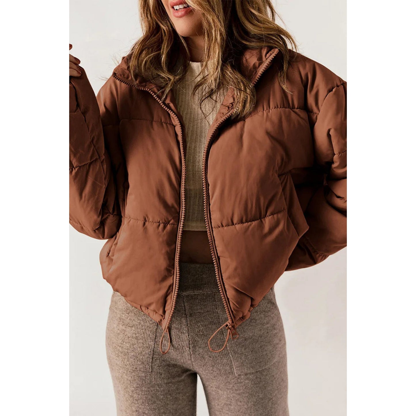 Everliese | Dames Puffer Jas | Cropped Zip Design