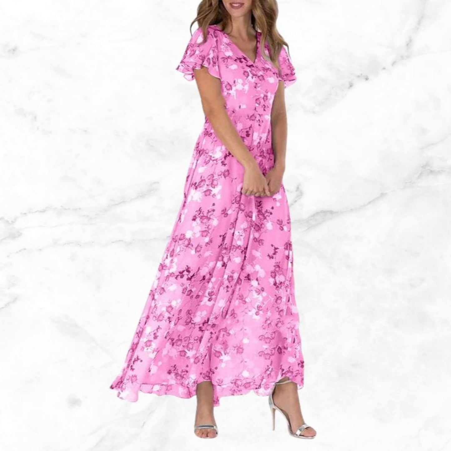 Ensorina | Dames Maxi Jurk | V-hals Bloemenprint