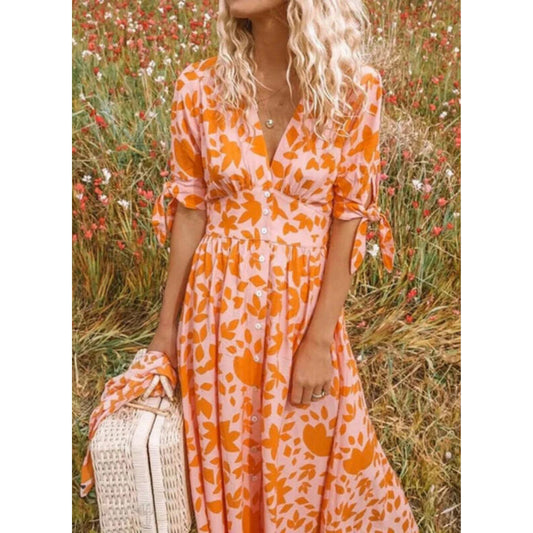 Edelinne | Dames Maxi Jurk | Bloemenprint V-hals