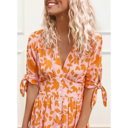 Edelinne | Dames Maxi Jurk | Bloemenprint V-hals