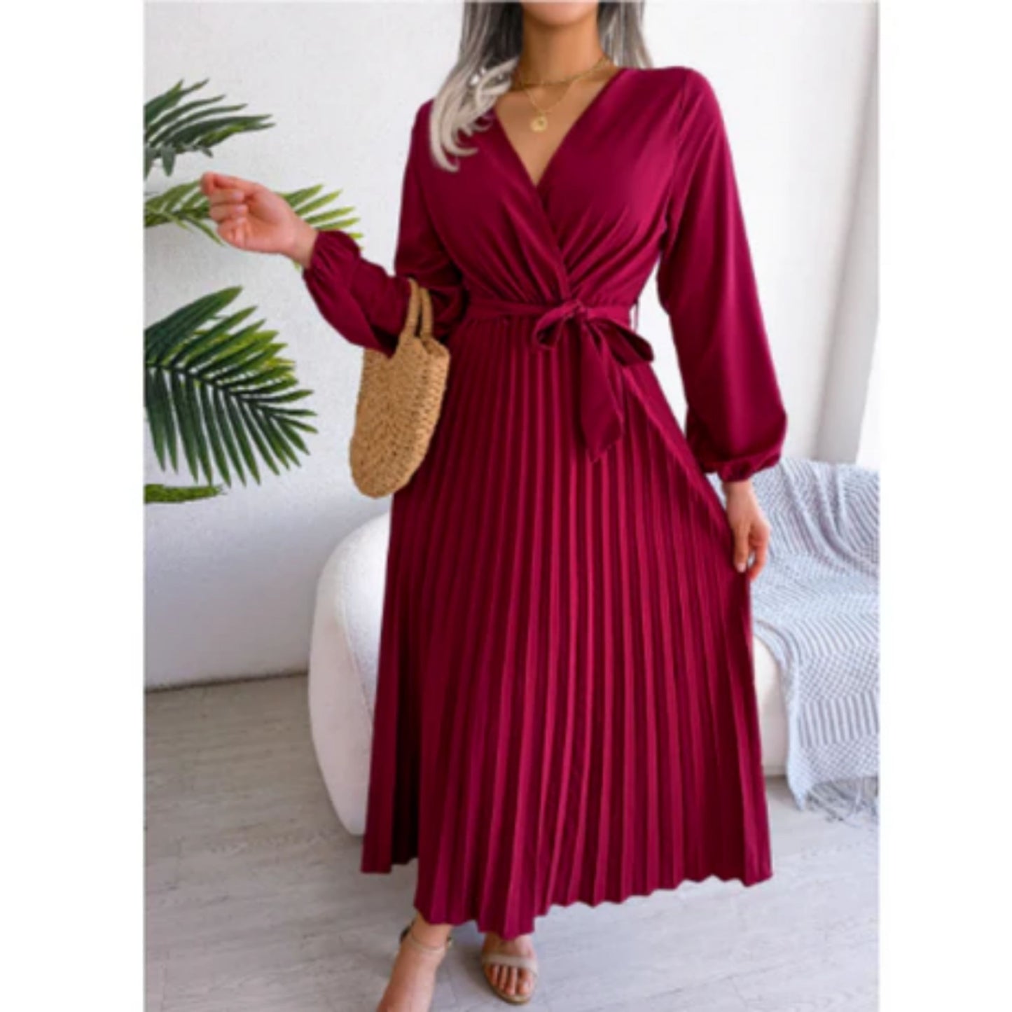 Appolot | Dames Maxi Jurk | Geplooide V-hals
