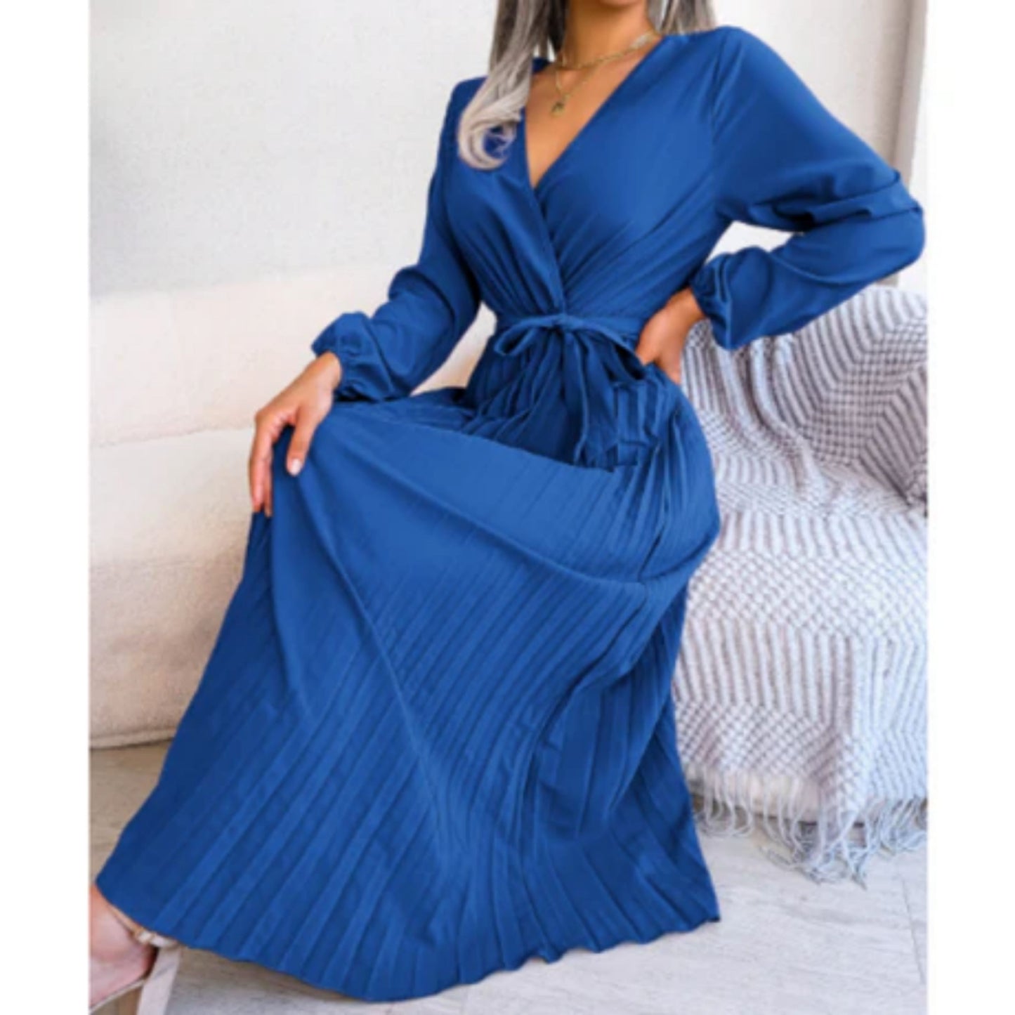 Appolot | Dames Maxi Jurk | Geplooide V-hals
