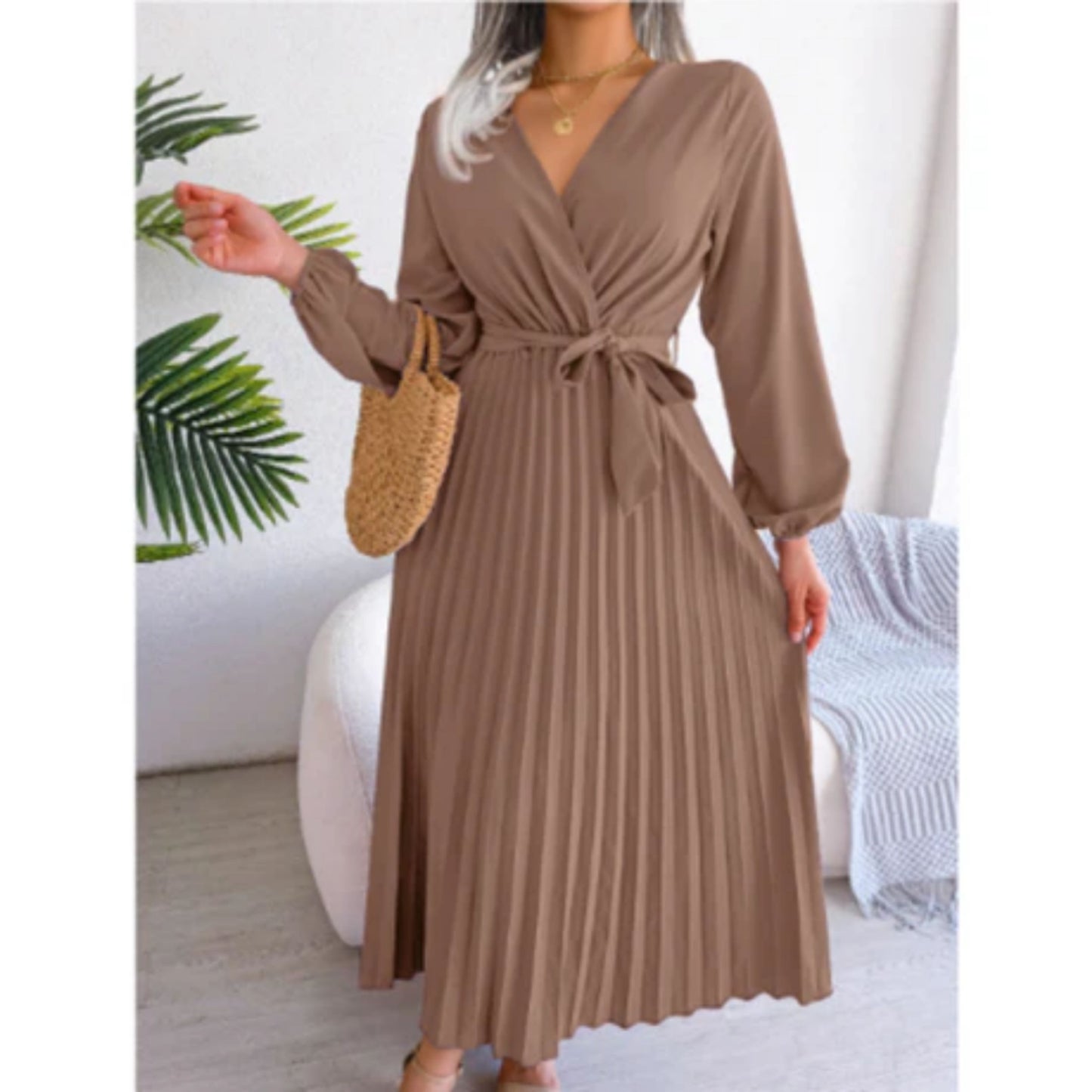 Appolot | Dames Maxi Jurk | Geplooide V-hals
