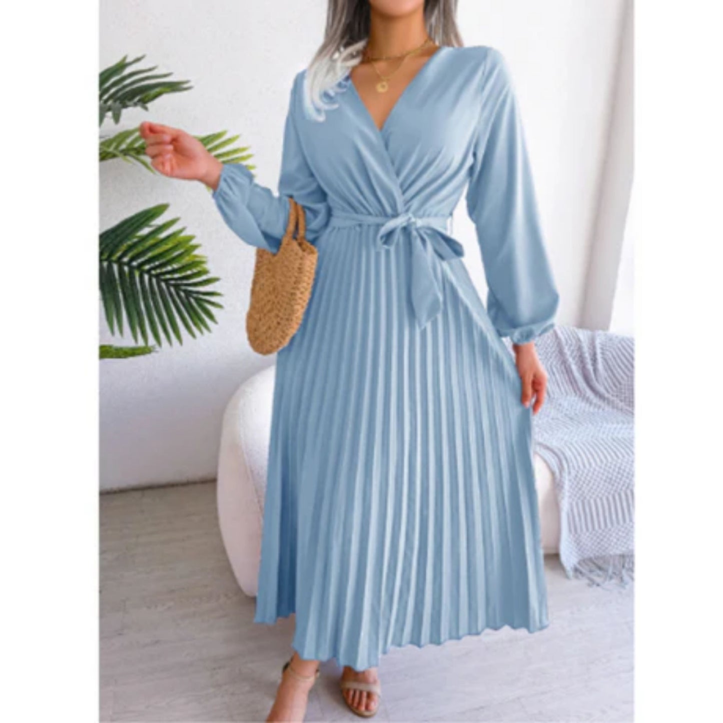 Appolot | Dames Maxi Jurk | Geplooide V-hals
