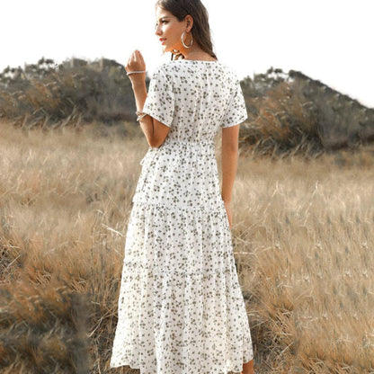 Dames Lange Jurk | Witte Bloemenprint