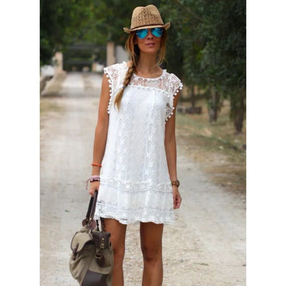 Dames Witte Mini Jurk | Kant